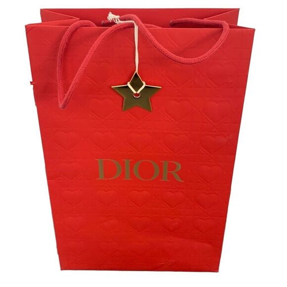 Dior Red Shopping Bag with Gold Star Charm - Special Edition Gift Tote 15”x10” - Picture 1 of 8